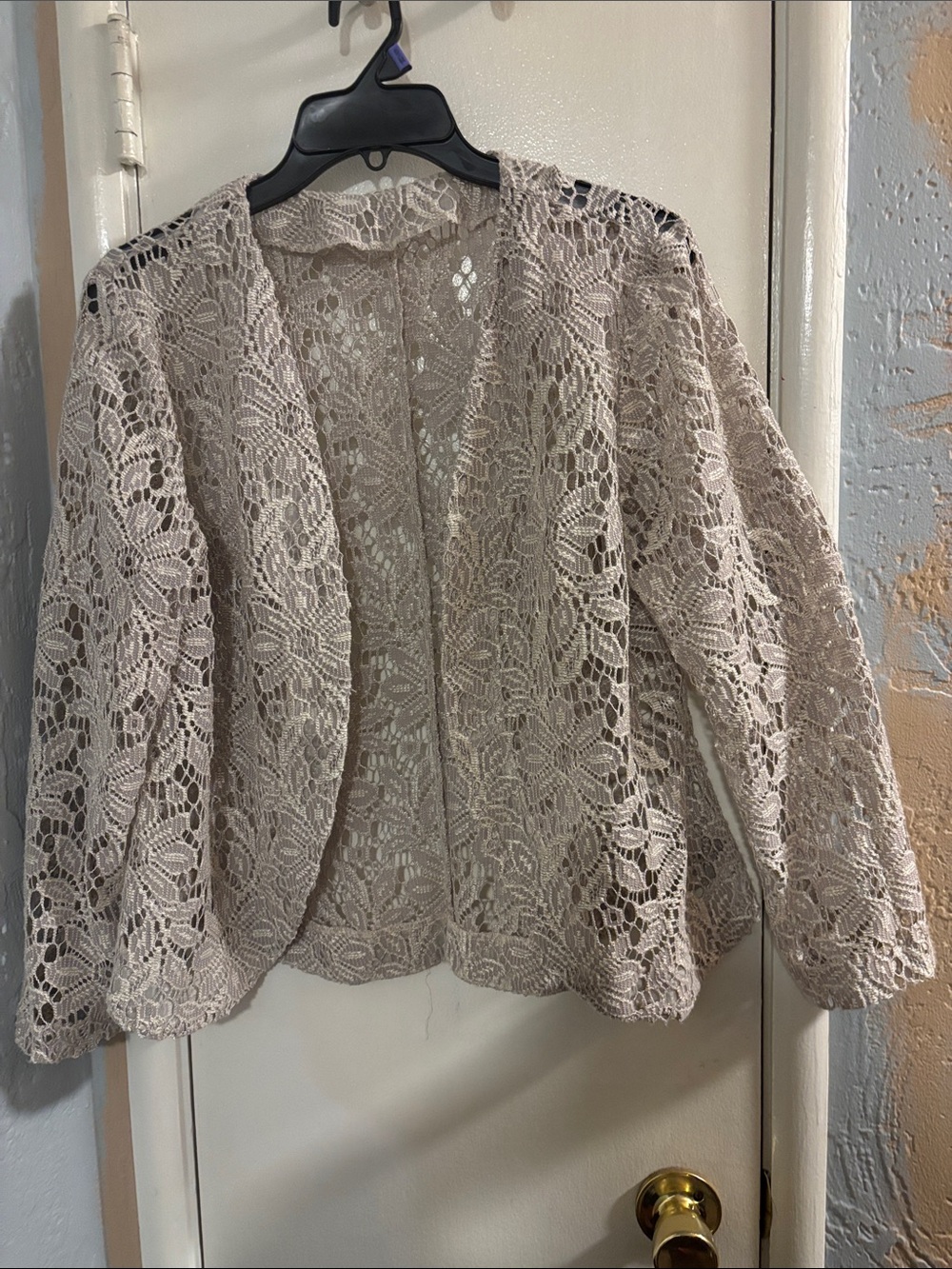 Beige Crochet Lace Open Front Jacket
